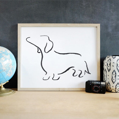 Black & White Dachshund Art Print – Minimalist Dog Wall Art, Customizable Pet Lover Gift (Unframed)