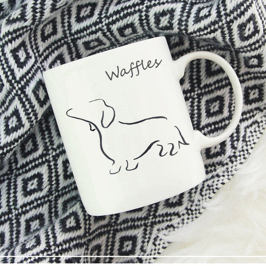 Personalized Dachshund Mug – Minimalist Dog Lover Gift, Custom Pet Name Coffee Cup (11oz Ceramic)